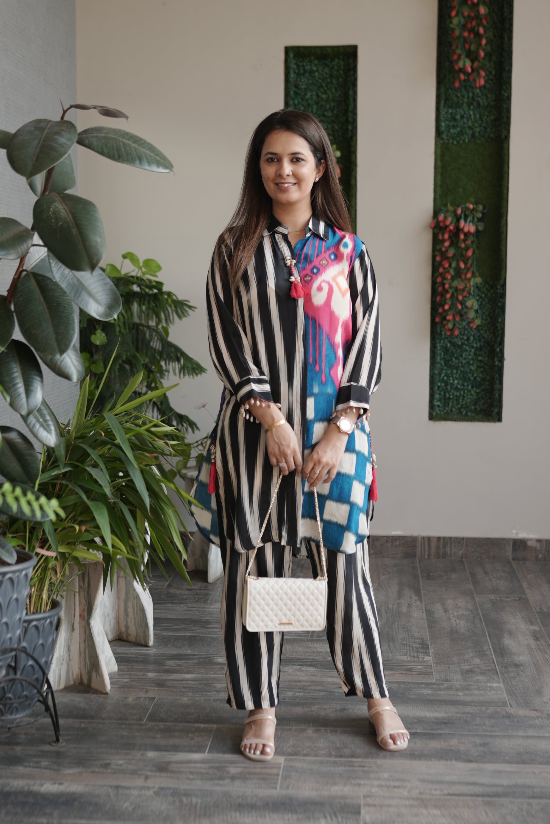 Monochrome Ikat Stripes Co-ord Set