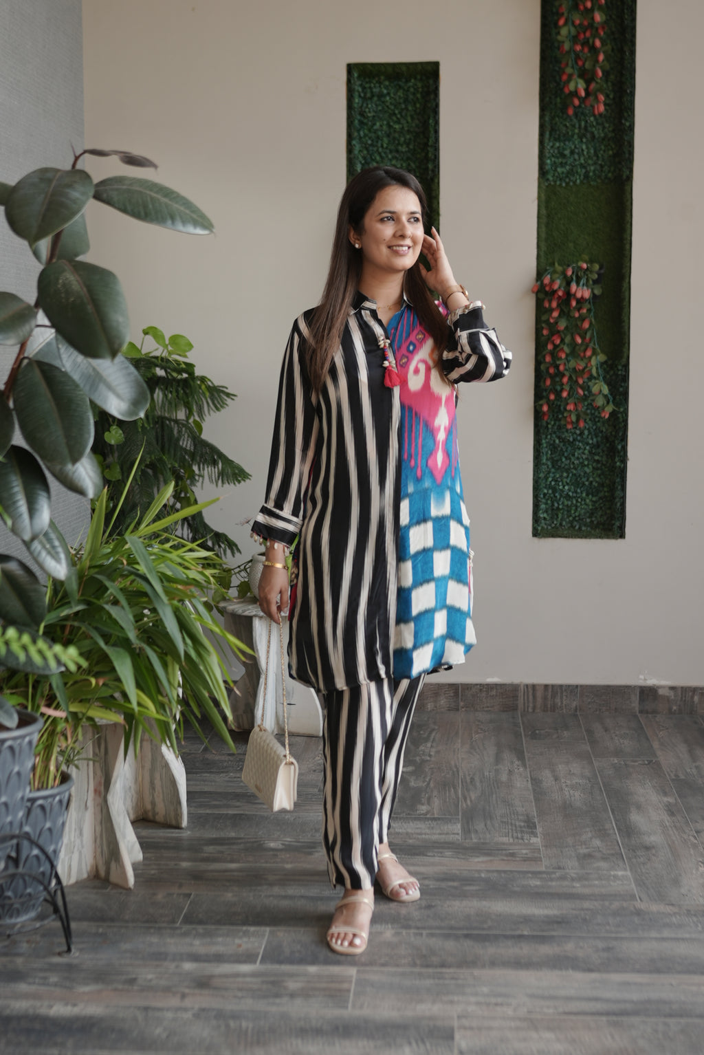 Monochrome Ikat Stripes Co-ord Set