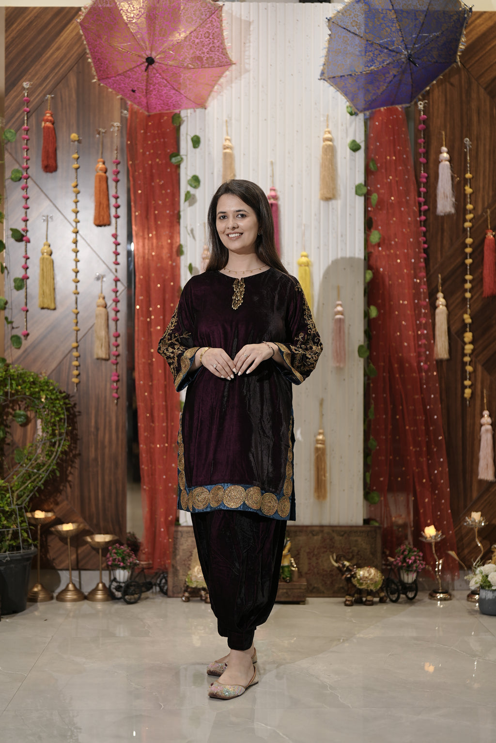 Wine pakistani kurta set