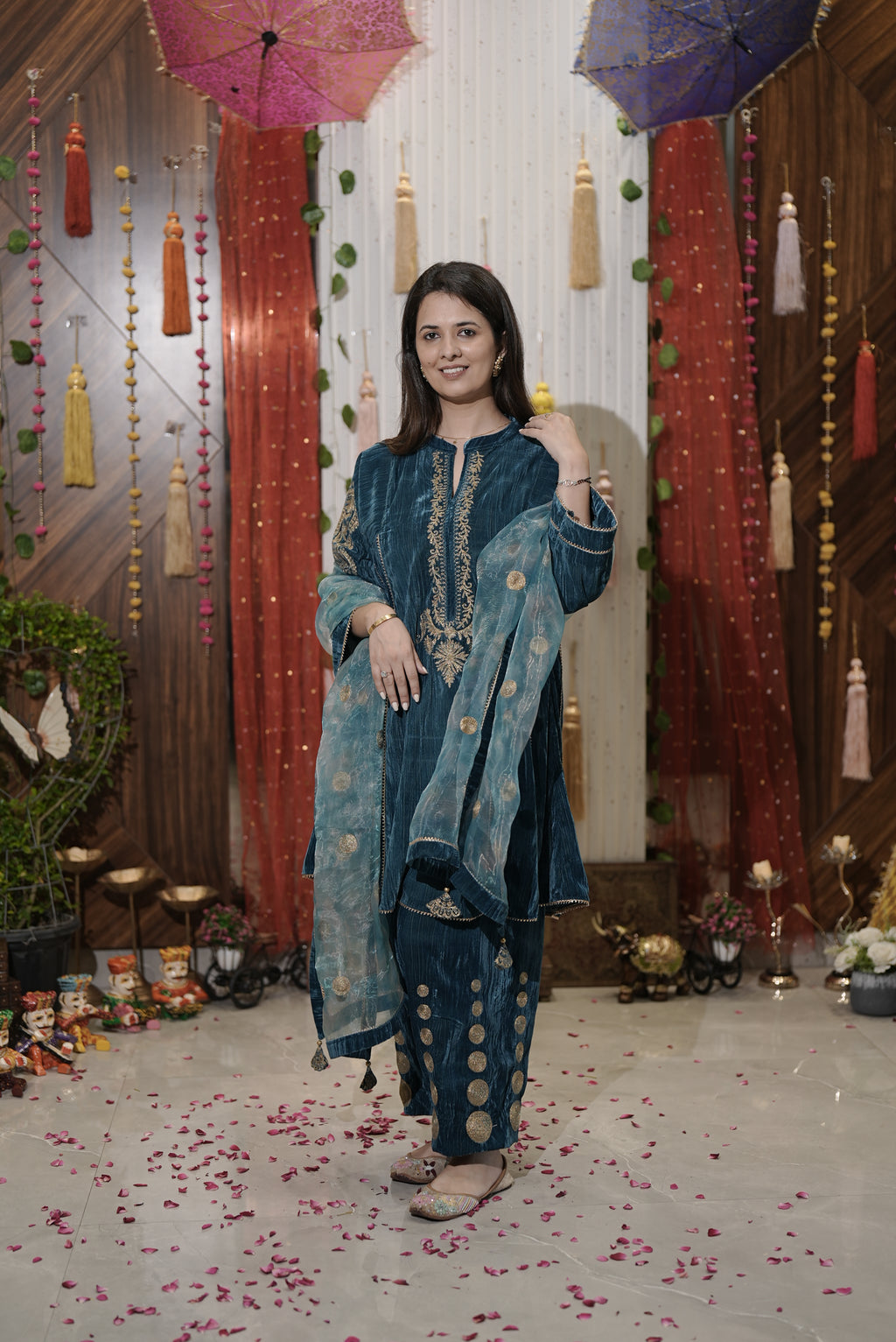 Turquoise velvet suit