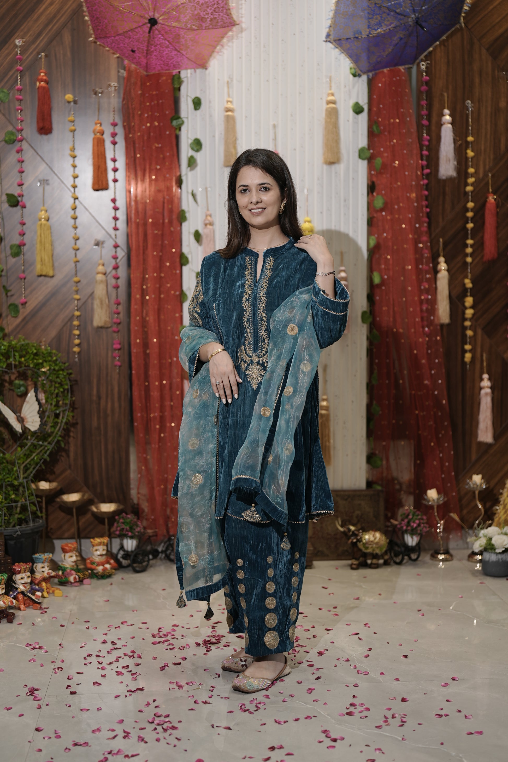 Turquoise velvet suit