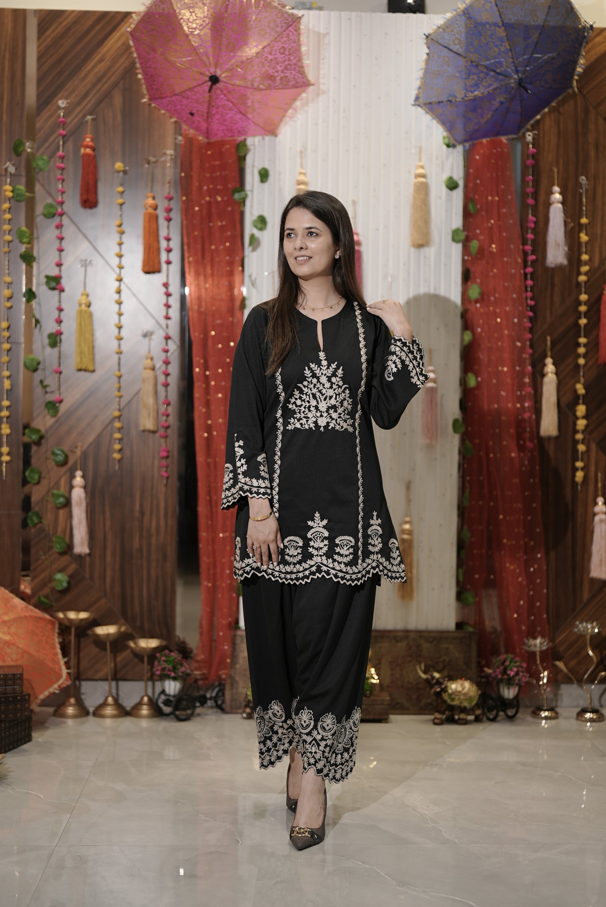 Black embroidered kurta set