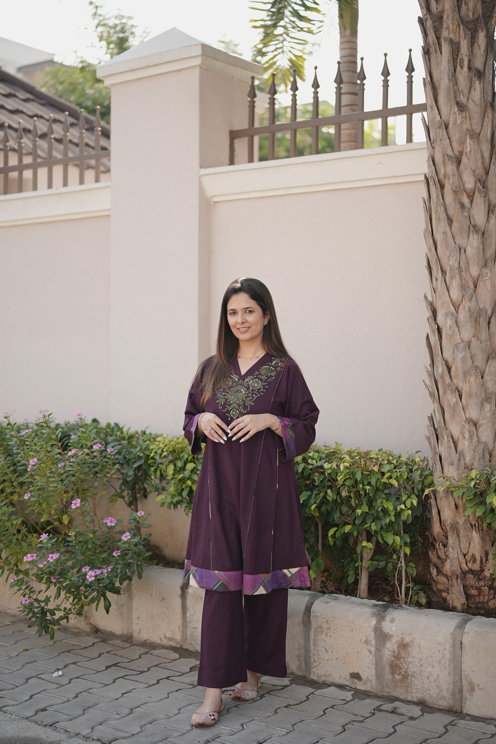 Plum Green Embroidered Set