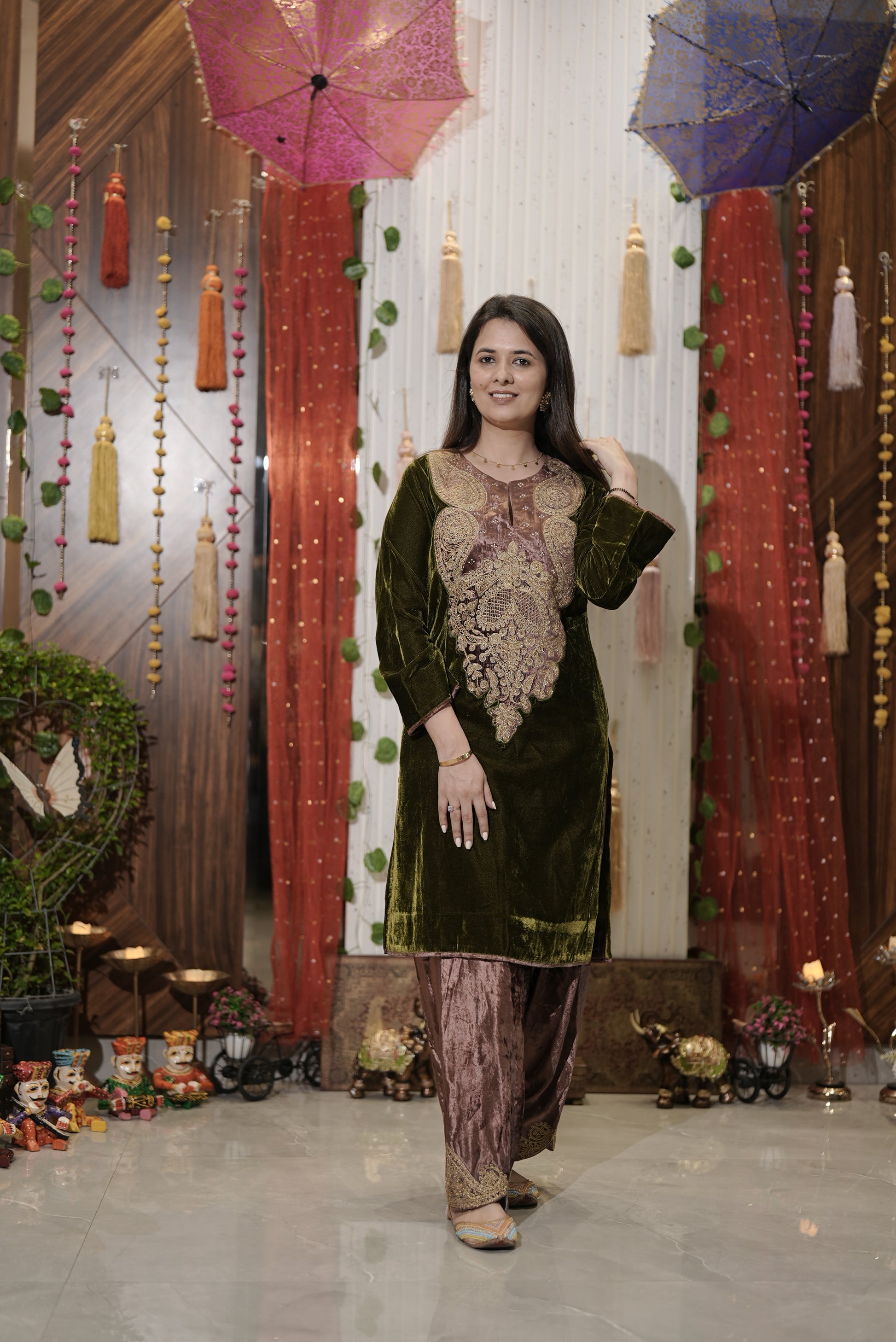 Royal green kurta with salwar