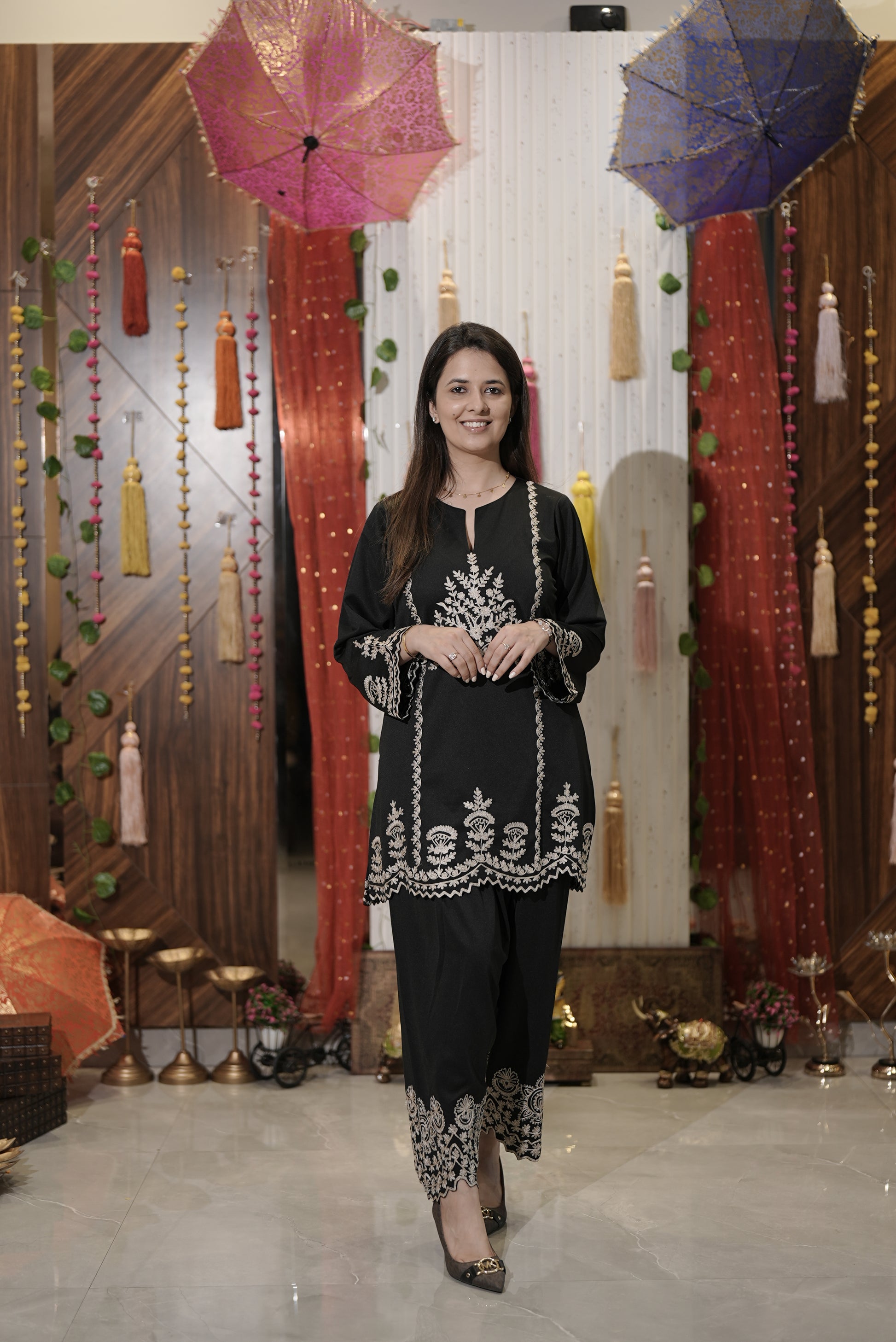 Black embroidered kurta set