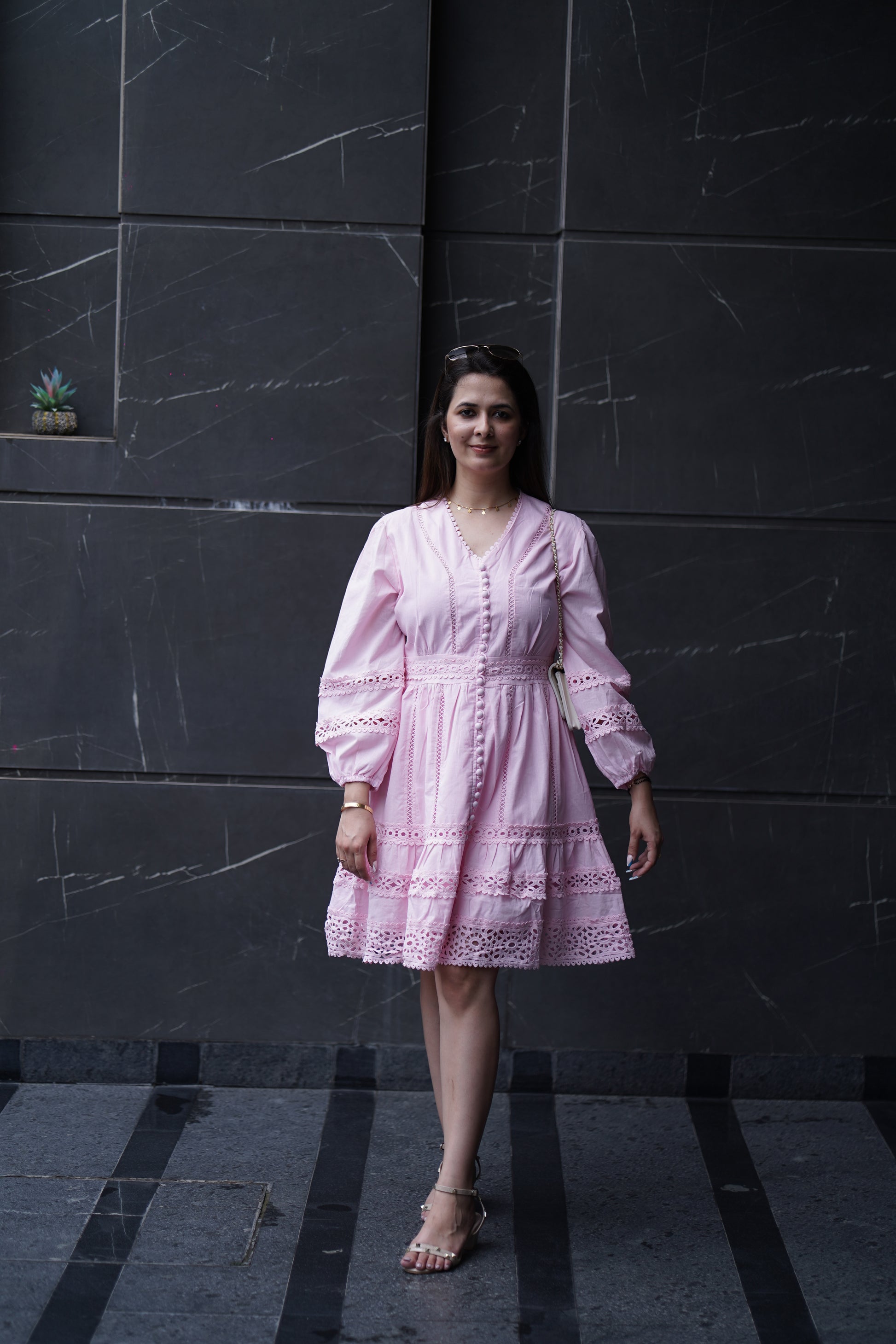 Pastel Pink Cotton Lace Dress