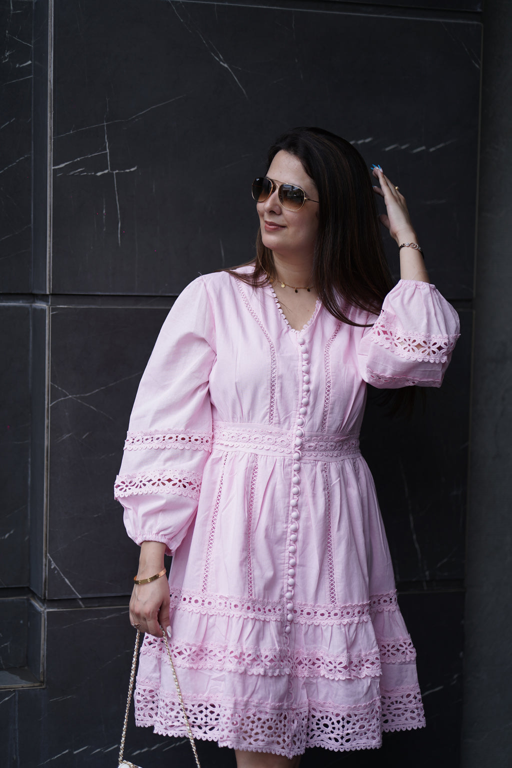 Pastel Pink Cotton Lace Dress