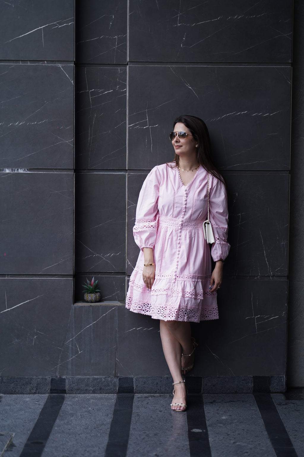 Pastel Pink Cotton Lace Dress