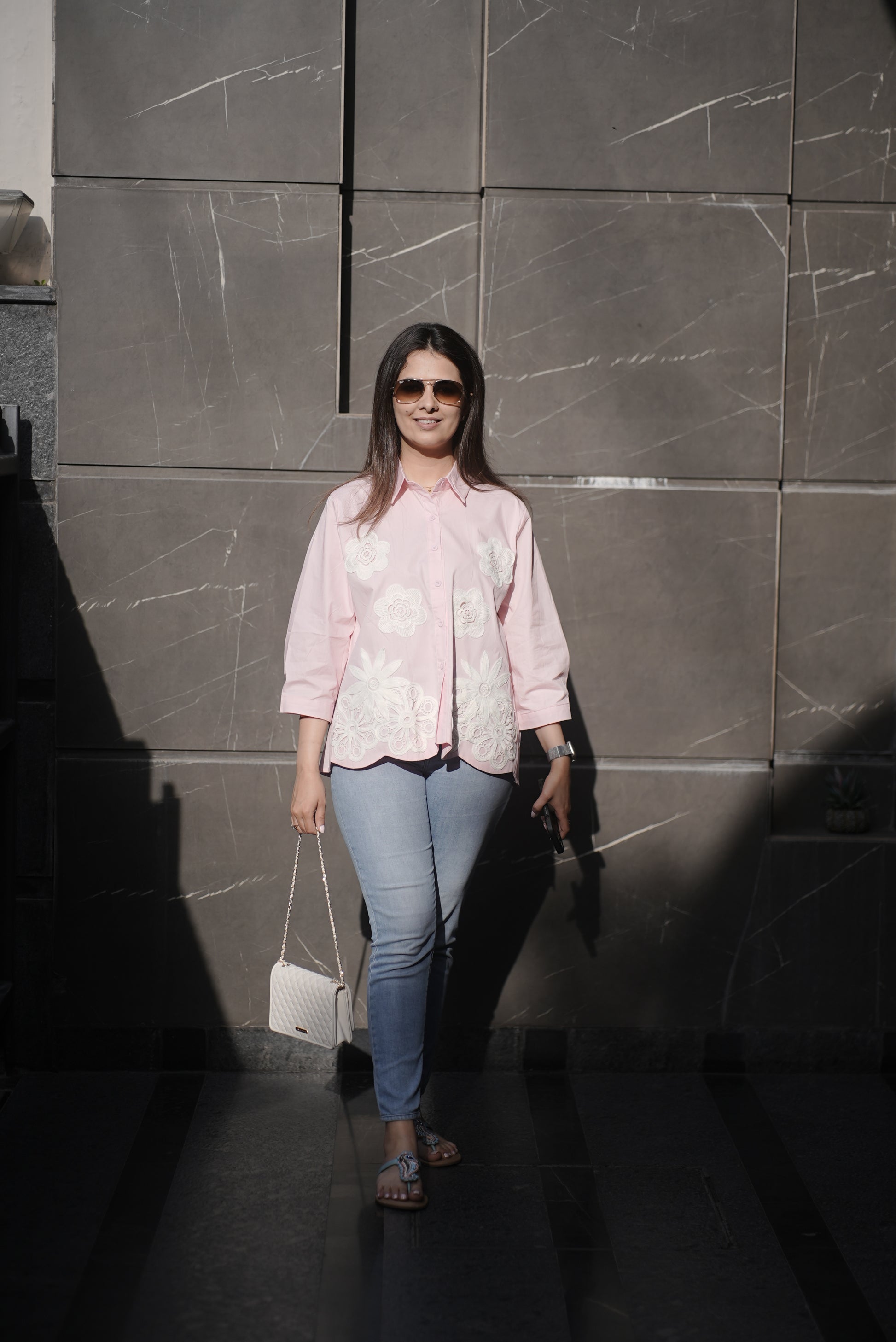 Pink Embroidered Cotton Top (Cotton)