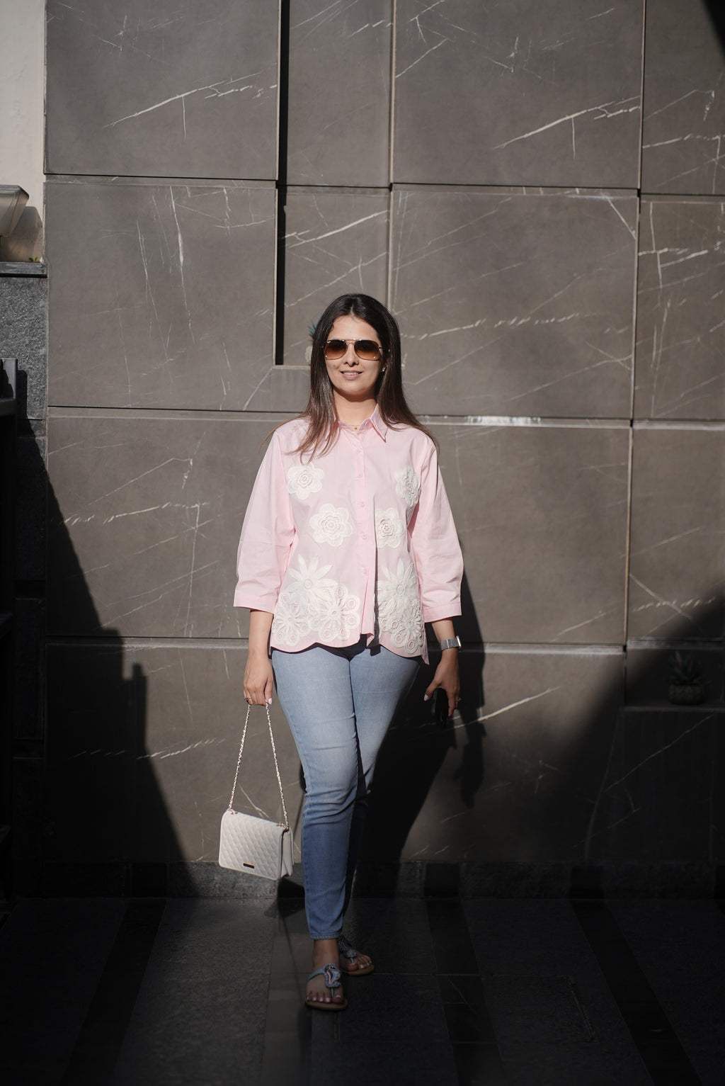 Pink Embroidered Cotton Top (Cotton)