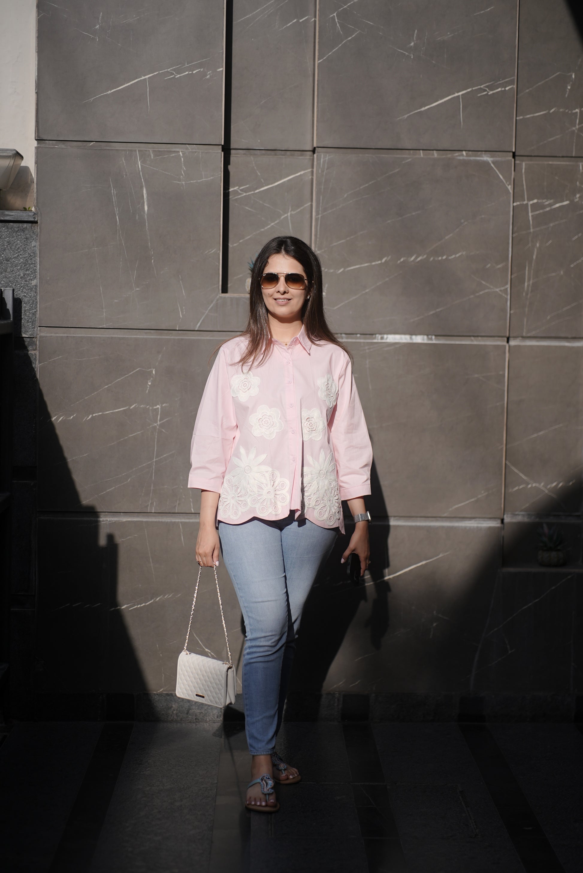 Pink Embroidered Cotton Top (Cotton)