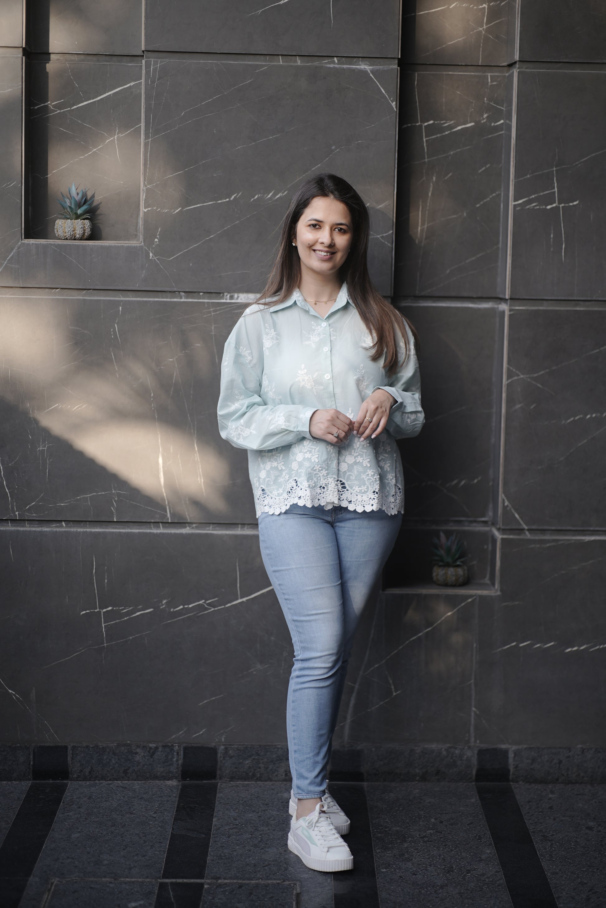 Powder Green Embroidered Top (Cotton)