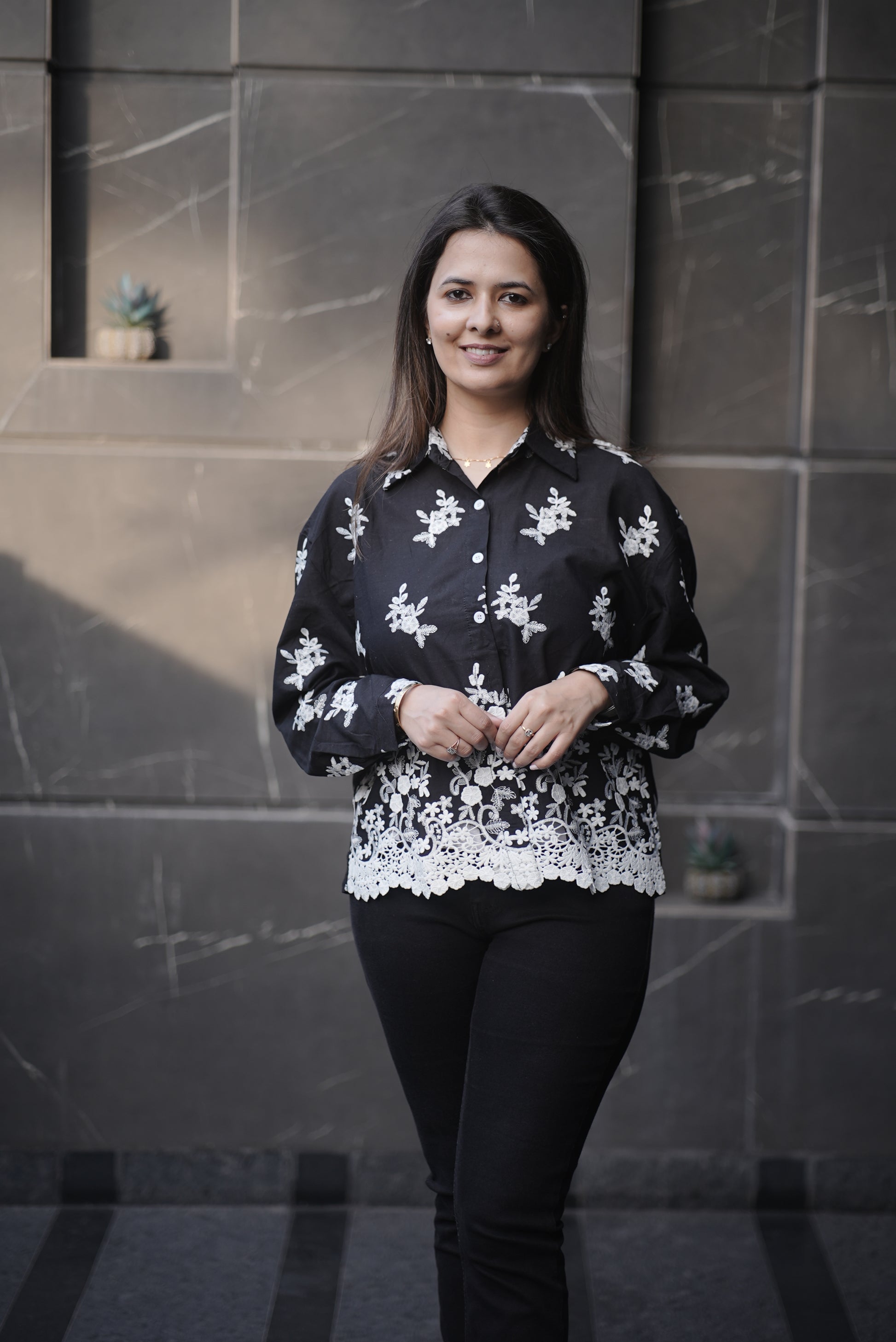 Noir Elegance Embroidered Shirt