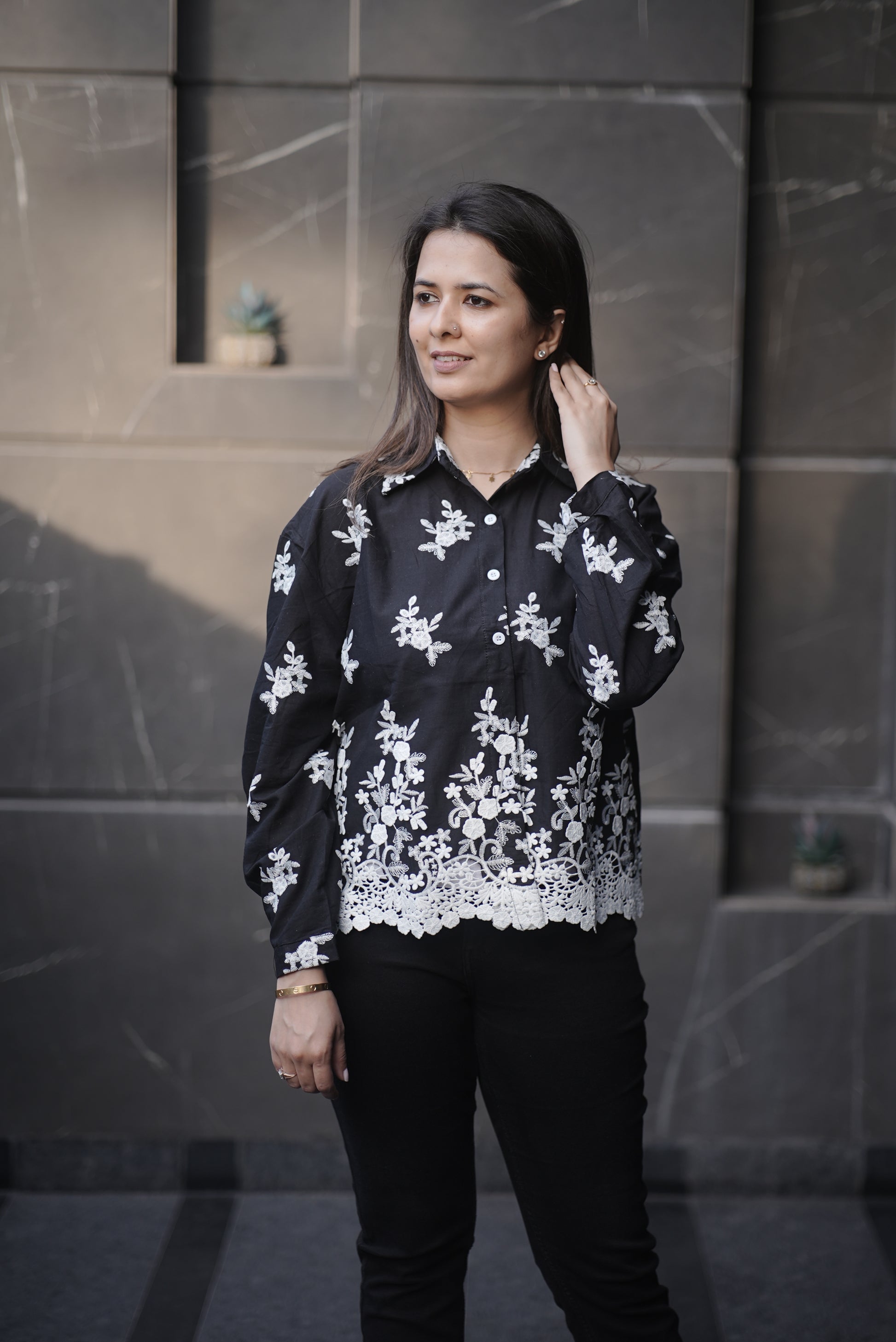 Noir Elegance Embroidered Shirt