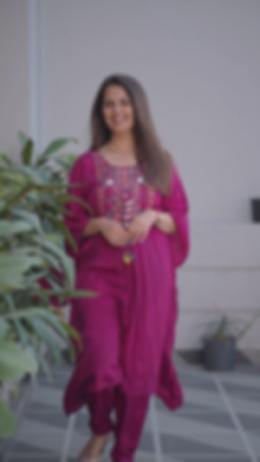 Magenta Embroidered Crepe Co-Ord Set