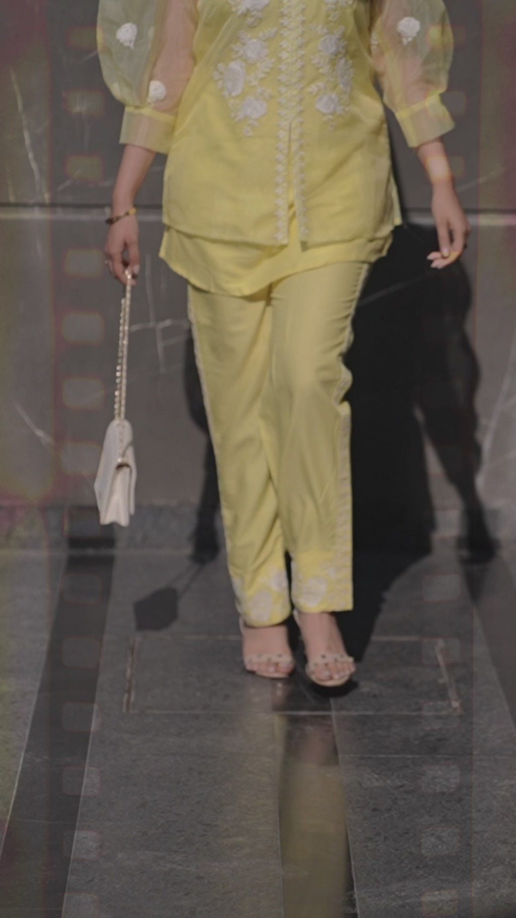 Lemon Yellow Embroidered Organza & Cotton Co-Ord Set